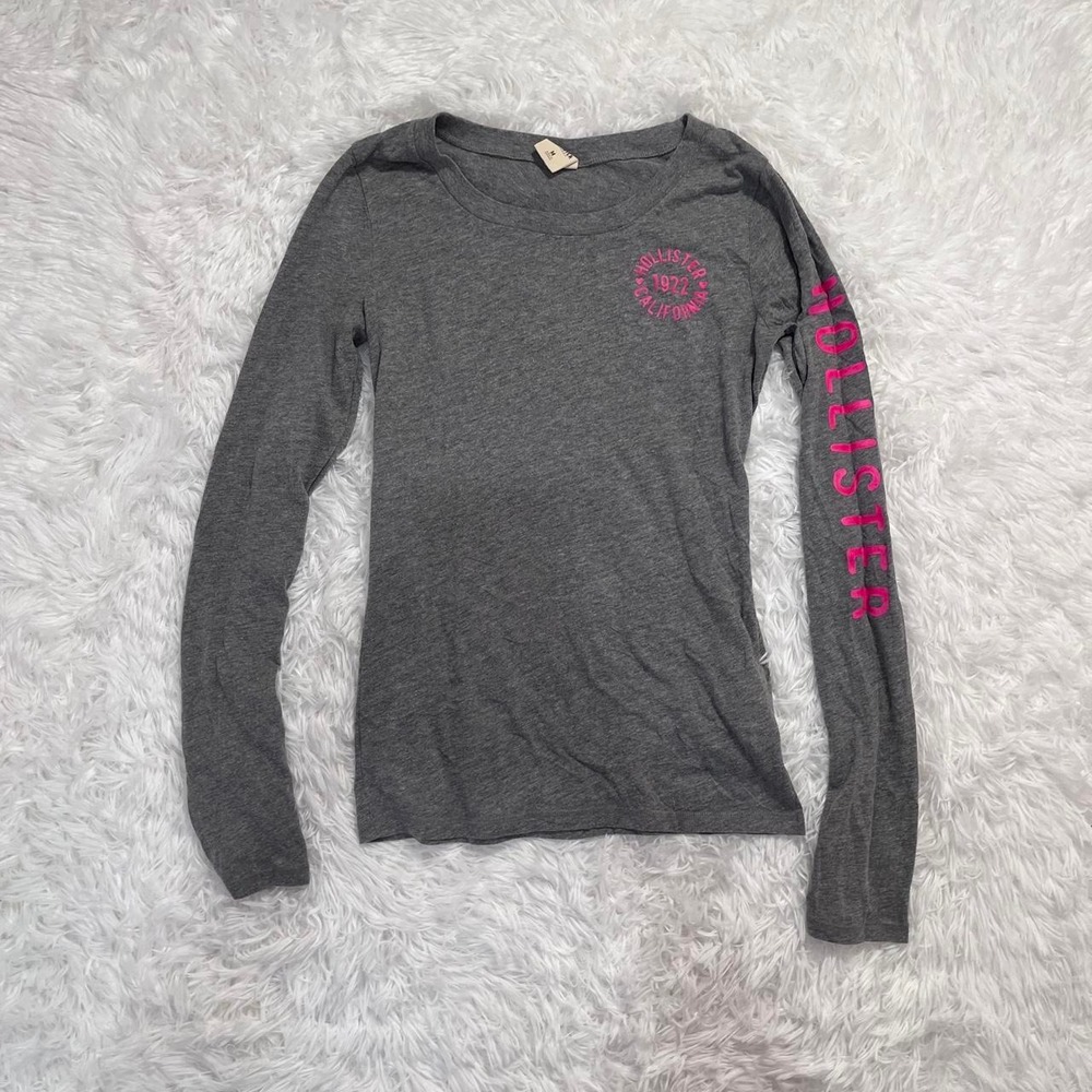 y2k vintage hollister gray & pink graphic long sleeve top medium